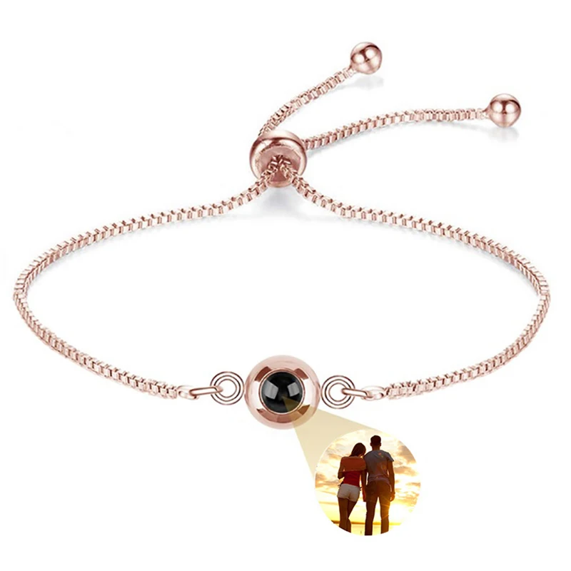 Personalized Projection Photo Bracelet for Women Stainless Steel Jewelry Custom Lover Pictures Adjustable Size Bracelets Bangle