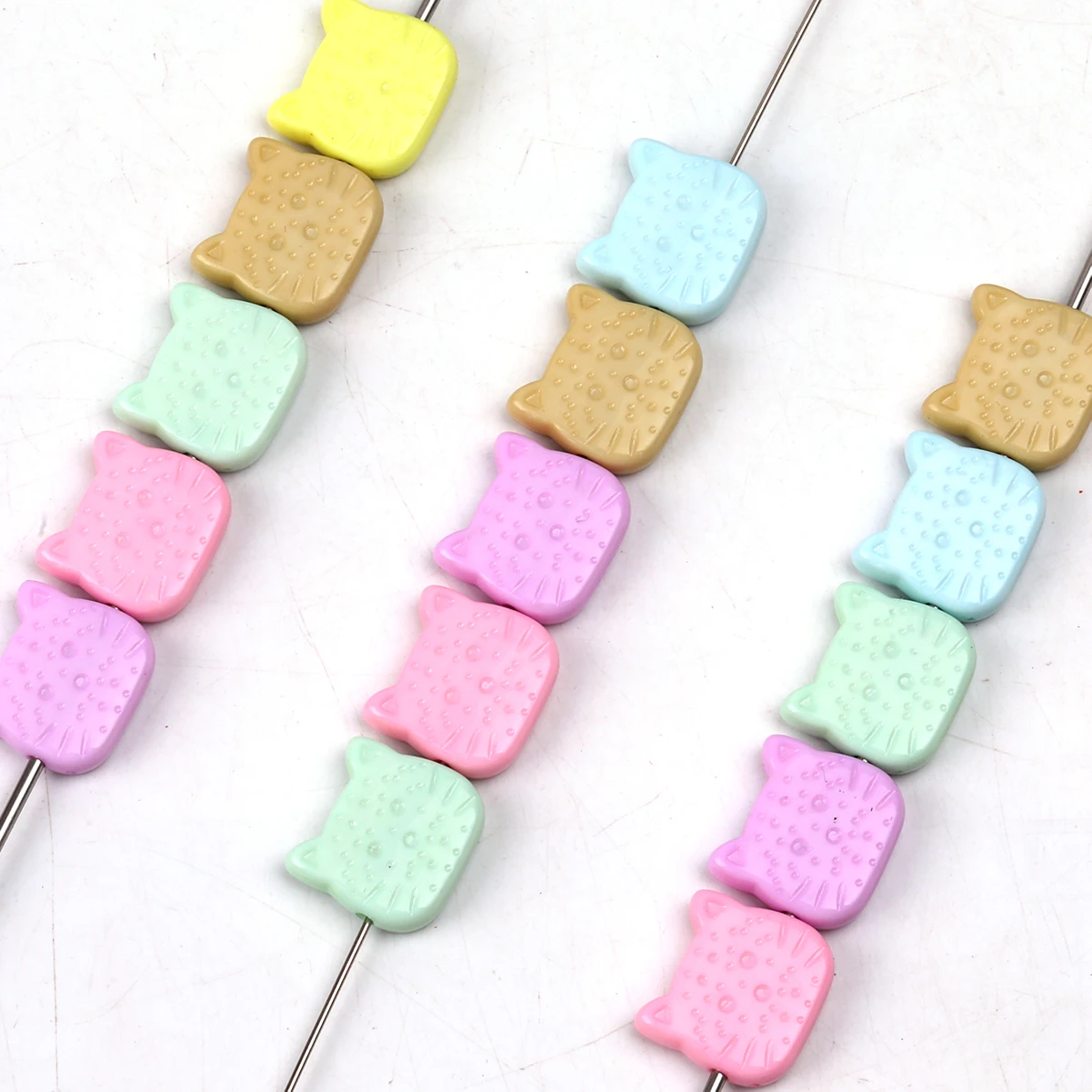 20pcs Vibrant Acrylic Cat Head-Shaped Beads - Macaron Color For DIY Jewelry Making  Creative Mini Lovely Little Cat Cookie Beads