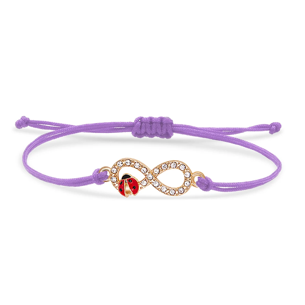 Red Enamel Cute Insect Ladybird With Infinity Love Charm Bracelet Women New Fashion Rhinestone Animal Black String Jewelry Gift