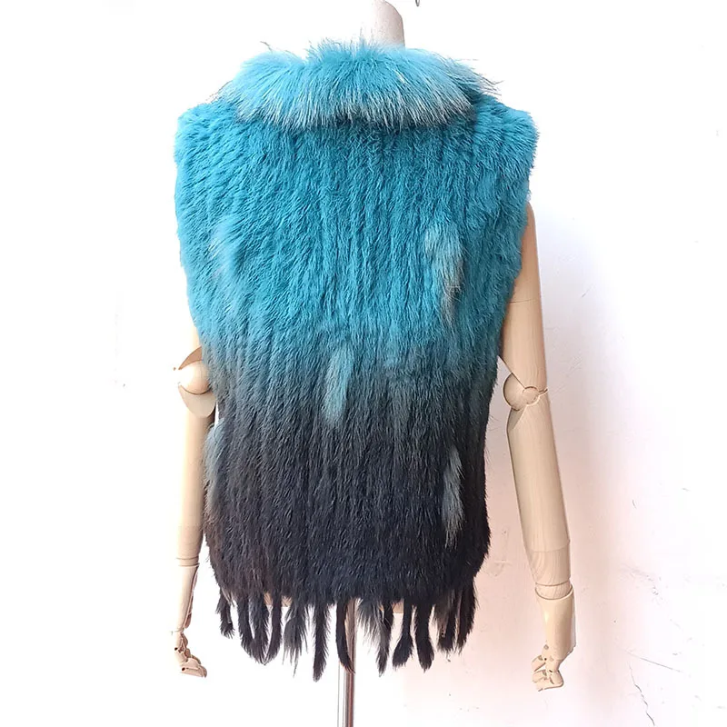 New Rabbit Fur Knitted Vest Women 2024 Spring Autumn Gradual Color Beggar Shirt Real Fur Coat with Tassels Chalecos Para Mujeres