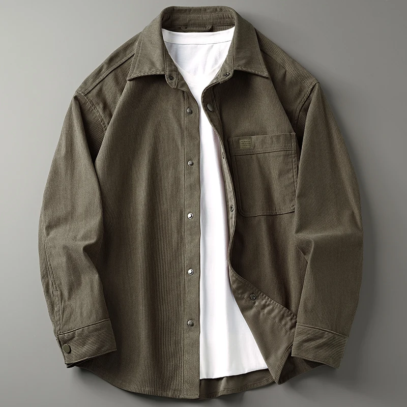 

Мужская демисезонная плотная вельветовая куртка с длинным рукавом в американском ретро-стиле, свободного кроя, повседневная, в полоску, в стиле рабочей одежды, городская мода