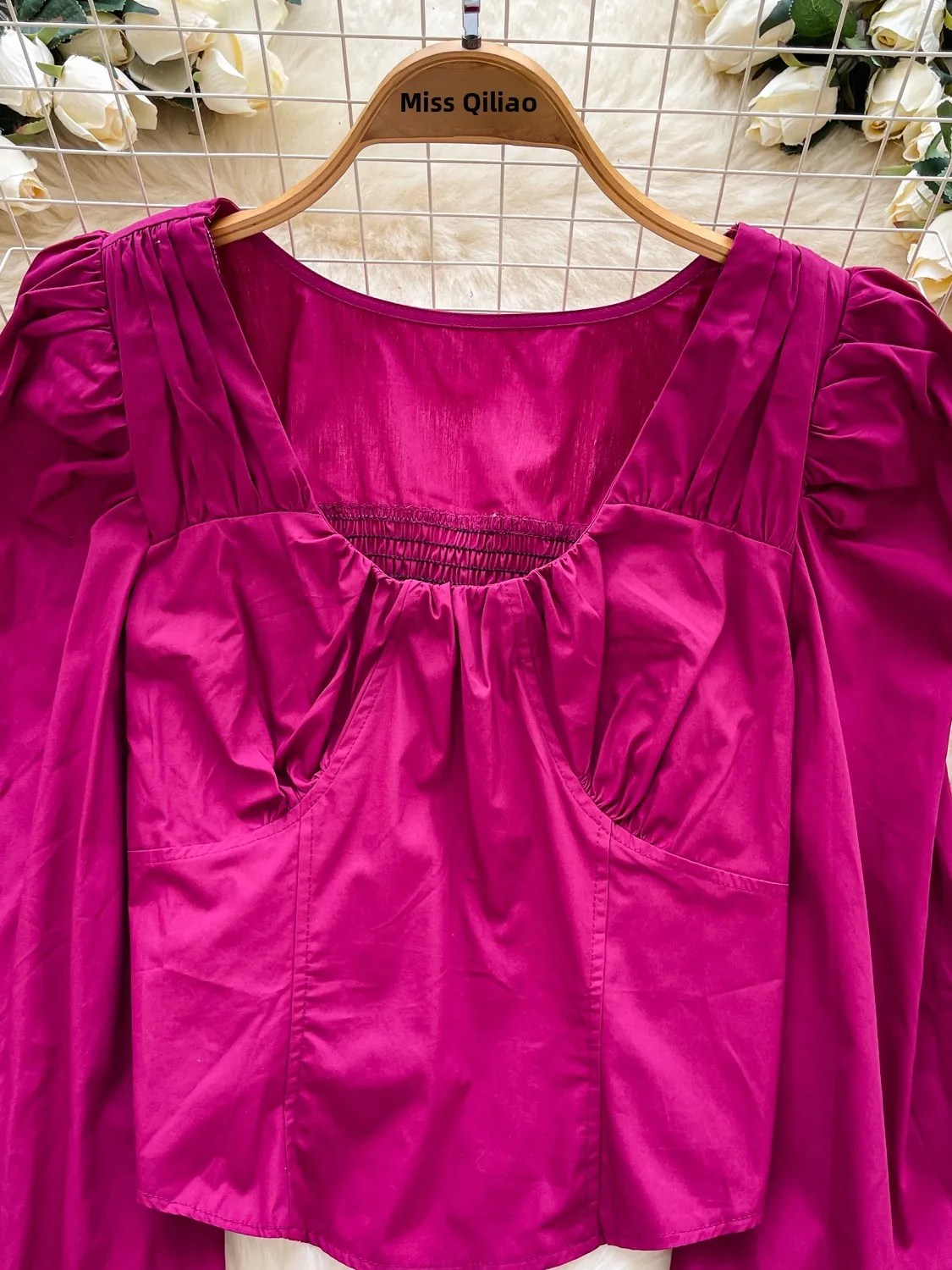 

Ele Bubble Sve irt Women's Faionable Versatile Slimming Court Sle Chic Top French Sle Loose Fit Polyester Fiber