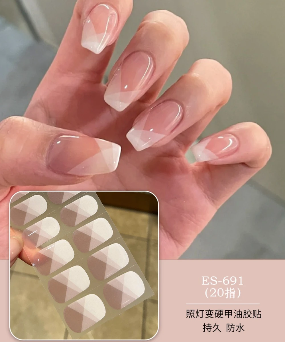 20 dicas gradiente semi curado gel tiras de unhas brilhando olho de gato de longa duração uv adesivo de unhas cobertura completa gel polonês adesivos