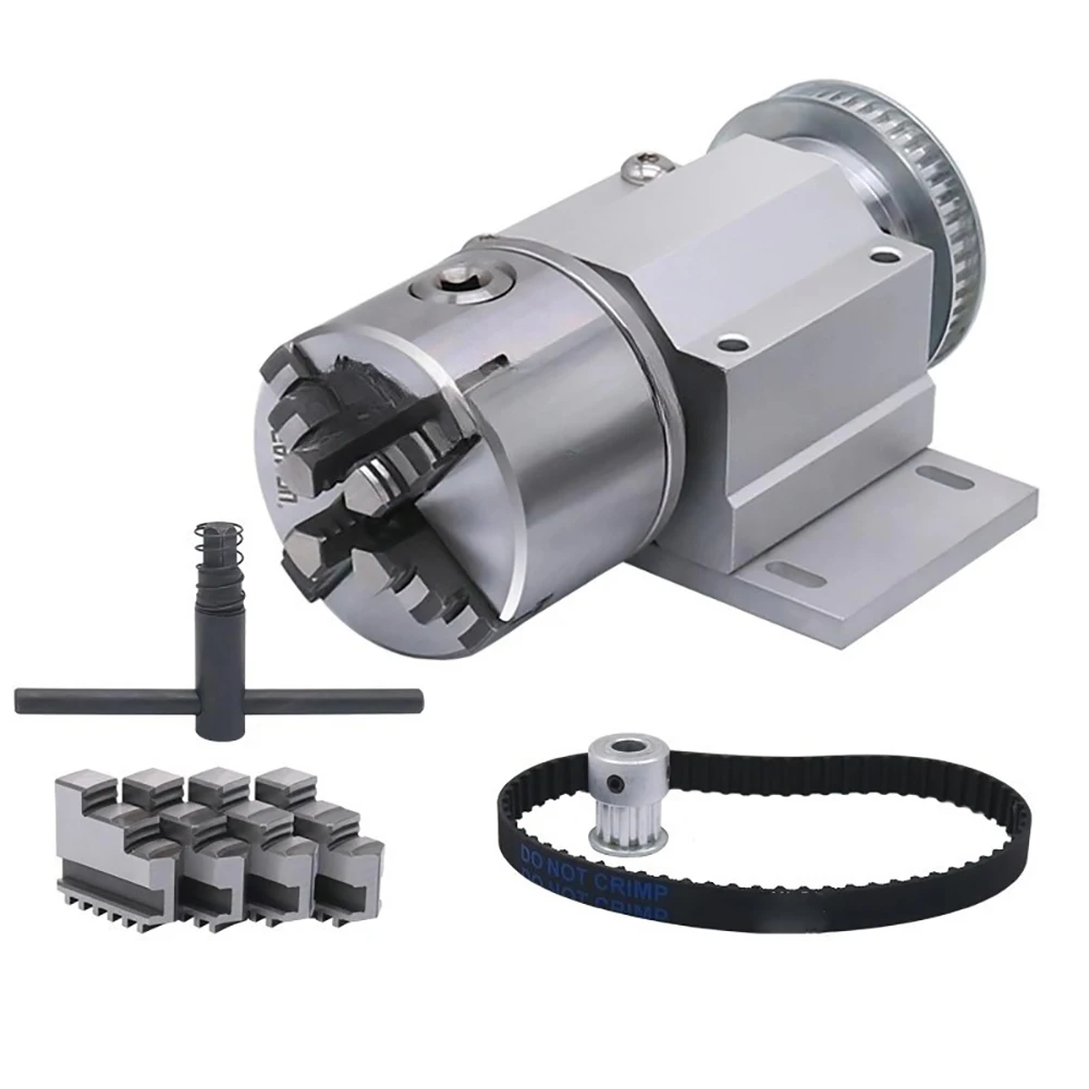Mini Lathe 4-Jaw Chuck Spindle Assembly, 80mm Self-Centering Through-Hole Chuck