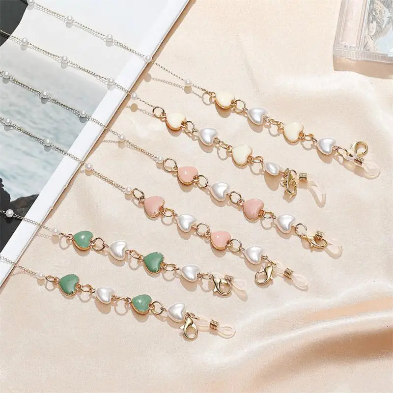 Fashion Mask Chains Colorful Love Shape Earphone Anti-Lost Rope Chain Sunglasses Lanyards Bohemia Pearl Beaded Glasses Chains