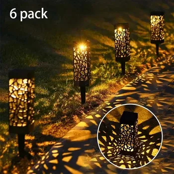 6PCS Solar Powered LED Garden Stake Lights Decorative Hollow-Out Lawn Lamps, Waterproof Outdoor Landscape Lighting 400mah 1