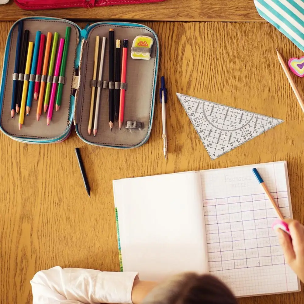 Professional Plastic Set Square Transparent With Handle Angle Protractor Drafting Tools Geometry Triangle Ruler Students Gift