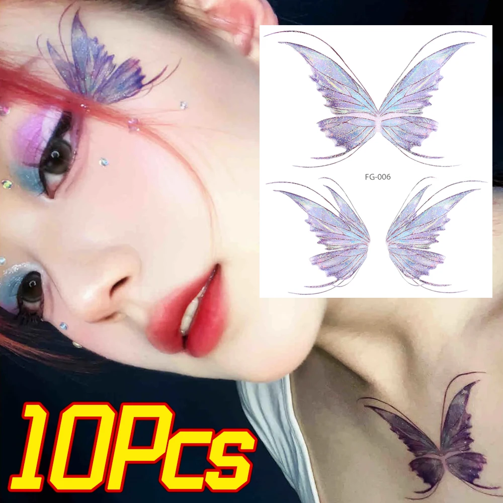 10Sheets Fairy Butterfly Wings Shiny Tattoo Sticker Waterproof Eyes Face  Art Fake Tattoos For Women Makeup Dance Music Festival