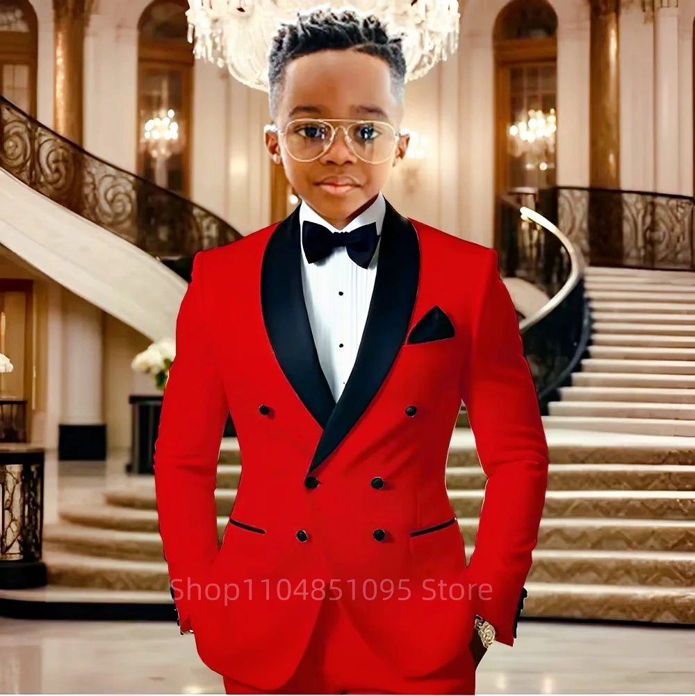 Handsome Boys Formal Peak Lapel Suit Set 2 Pieces Elegant Slim Fit Tuxedo for Kids Performance Party Host Costumes Child Clothes
