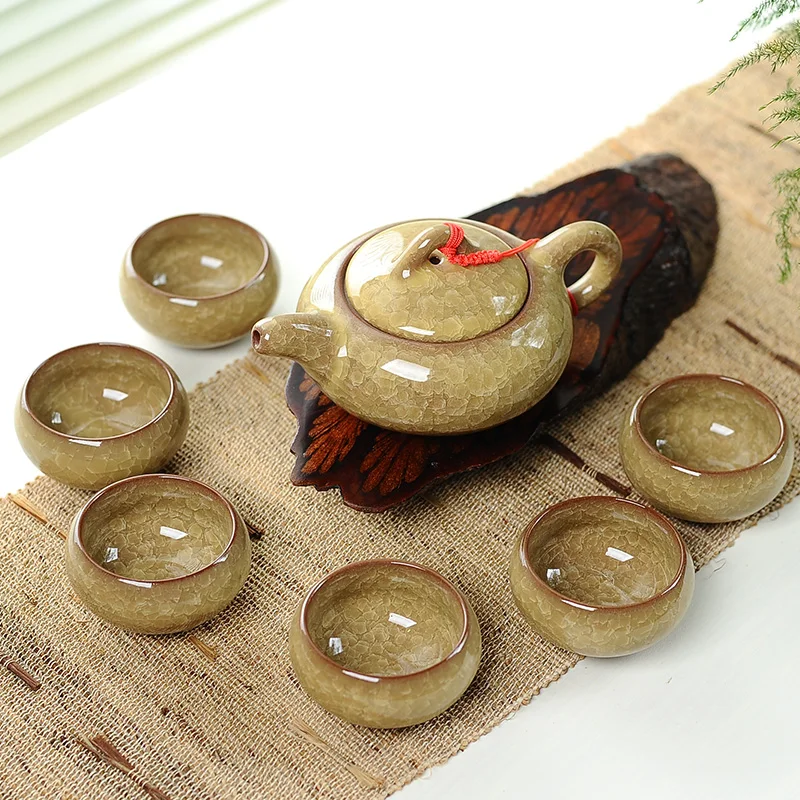 7pcs Ceramic Tea Set with Ice Cracked Glaze Ceramic Kung Fu Tea Cup Teapot Living Room Decoration Accessories Exquisite Gifts view 5