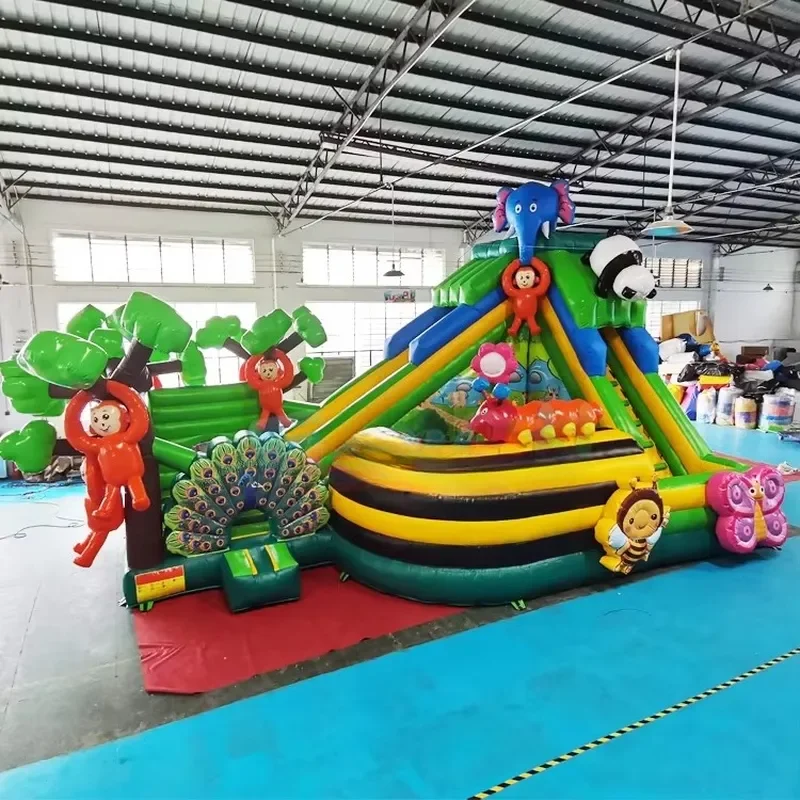 Jungle Animal Inflatable Playground Commercial Amusement Park Kids Bouncy Castle Slide Equipment Portable 3-Year Warranty