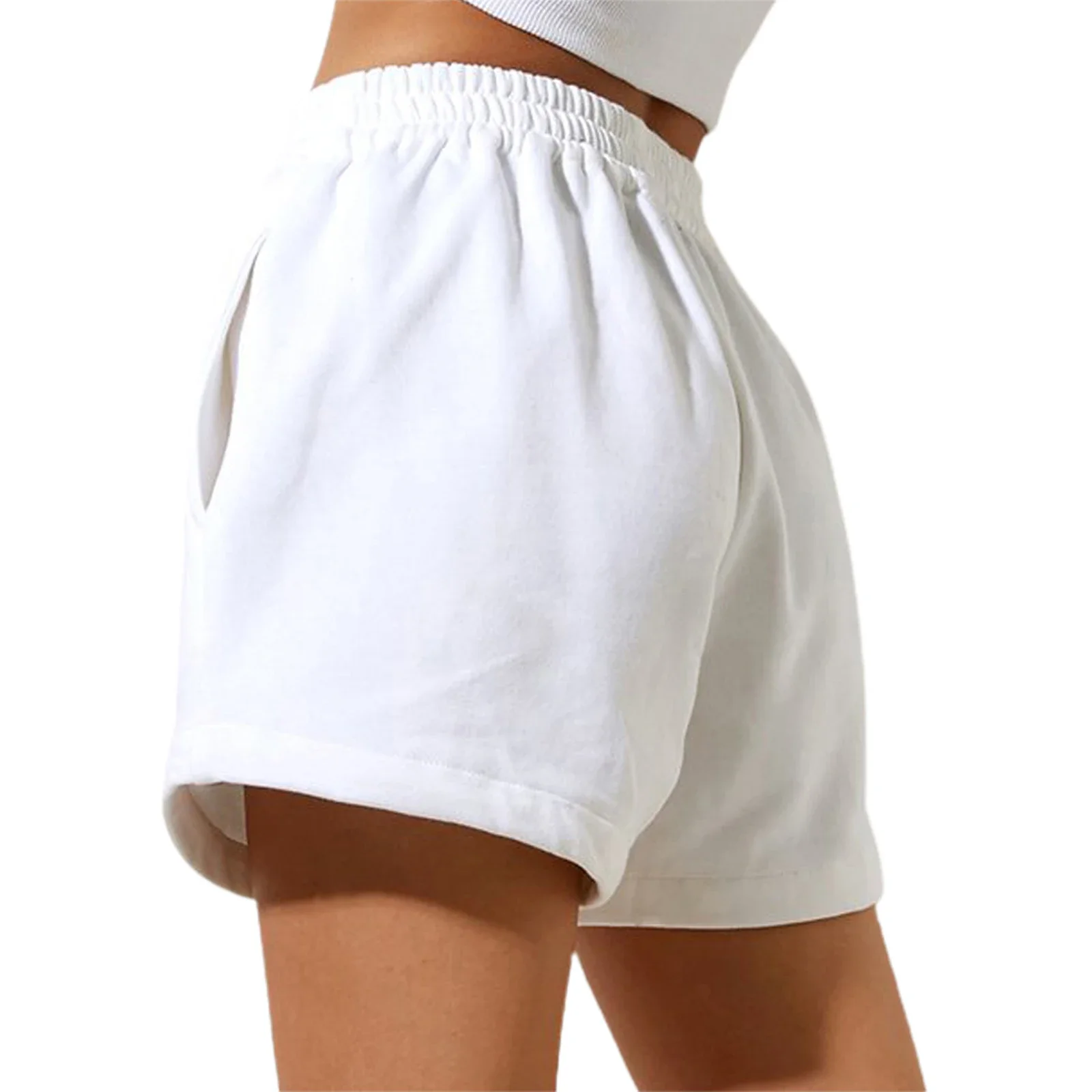 Short de survêtement décontracté pour femme, short athlétique solide, short élastique confortable, pantalon de survêtement taille haute avec poches, short adt, été