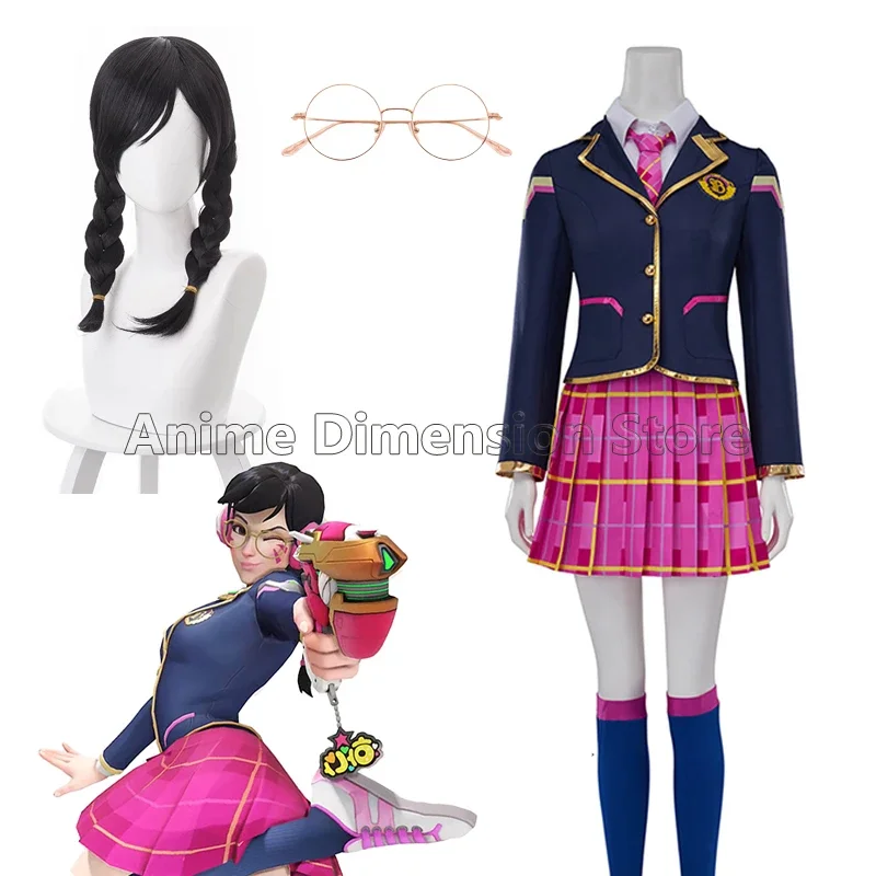 Game Overwatch D.Va Cosplay Costumes JK School Uniform Song Hana Role Play Wig Halloween Carnival Outfit For Women Girls