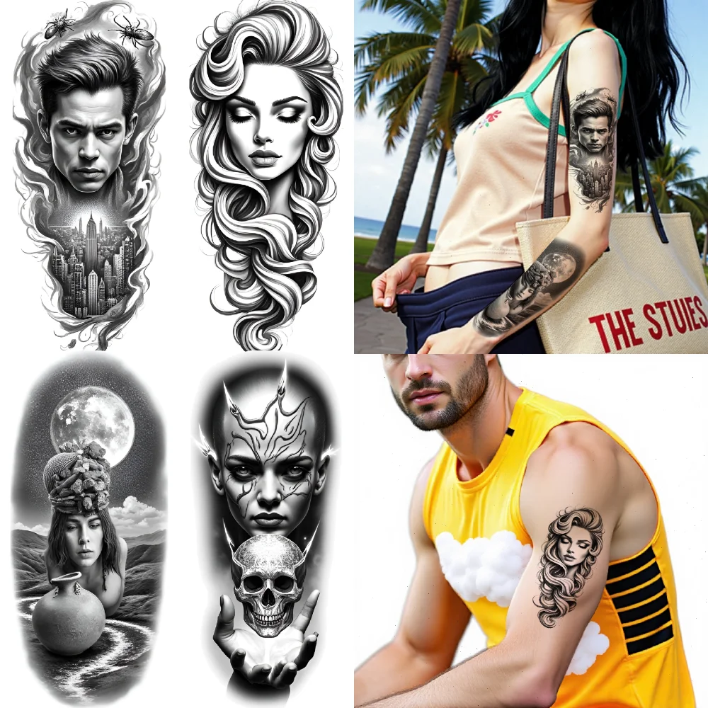 

3 шт., временные татуировки, портреты воина, водонепроницаемые долговечные наклейки для тела, дизайн татуировок, реалистичные временные татуировки