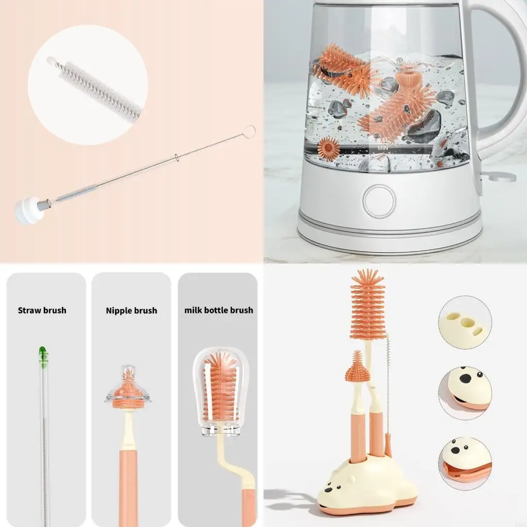 

K8GF Multi Functional Baby Bottle Brush 4 Piece Set For Infant Bottles Nipples Straw Infant Feeding Accessories