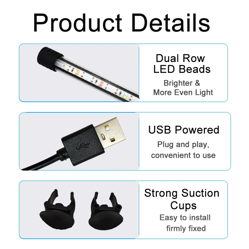 USB-Vollspektrum-Aquarium-LED-Streifenleuchte 18-58cm Wasserdichte Unterwasser-Aquariumlampe für Unterwasserpflanzenwachstum – Detail 4