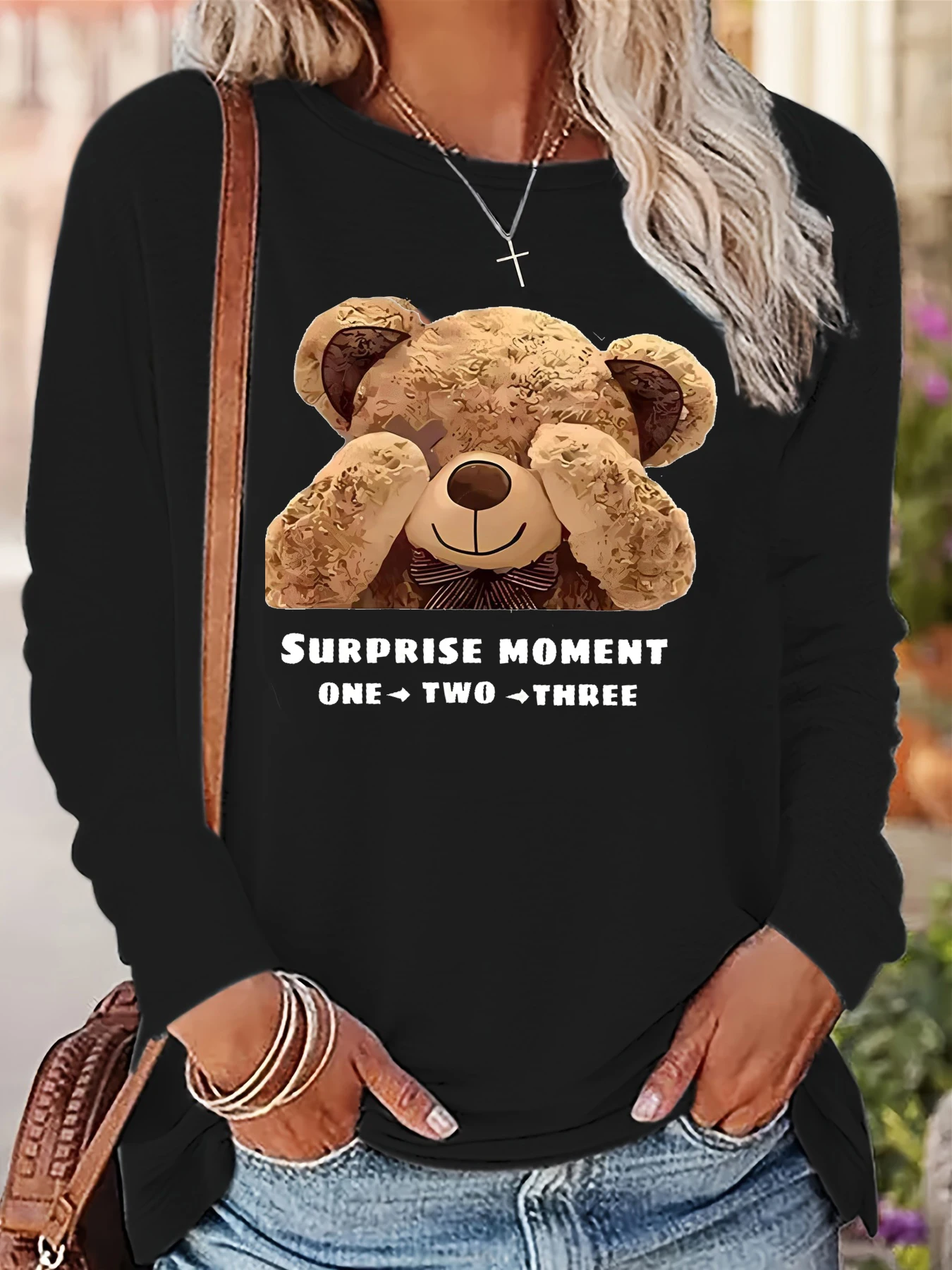 

Женская свободная повседневная футболка из 100% чистого хлопка с длинными рукавами и круглым вырезом с графическим принтом на весну и осень