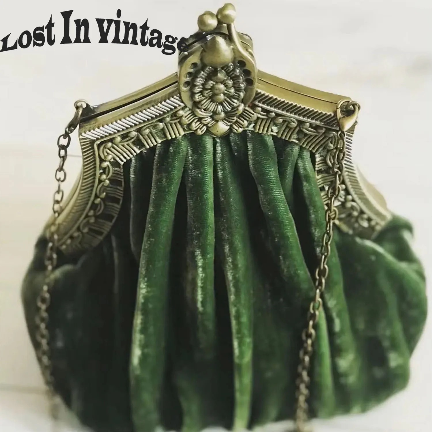 Lost In Vintage Velvet Fabric Soild Purse Metal Frame Kiss Lock Evening Clutch Nickel Farmyard Accessory for Evening Wear Party