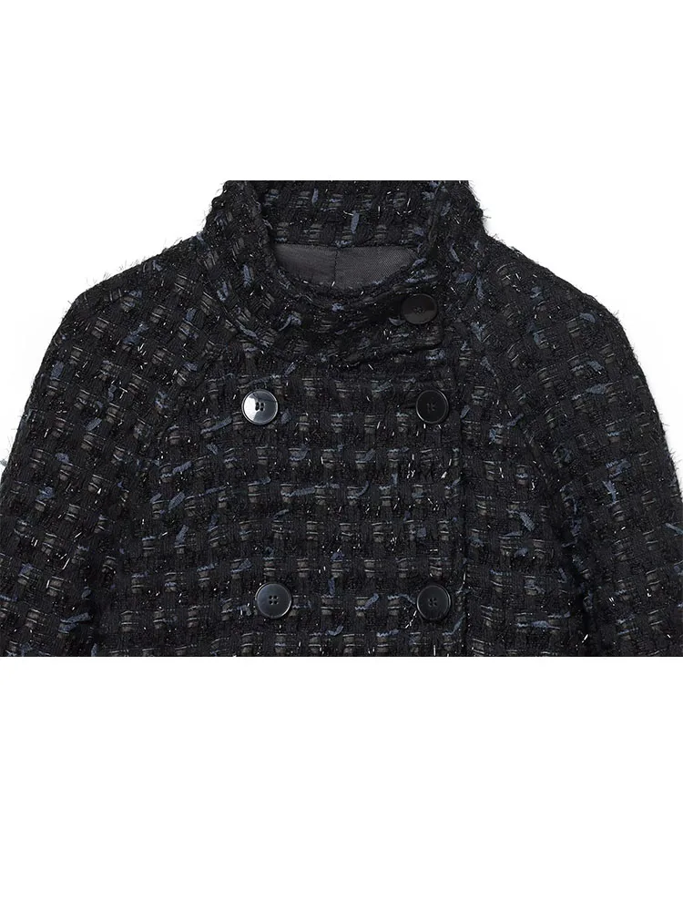 

HH Women Fashion Versatile Stand Collar Metallic Thread Structure Double-Breasted Coat Female Casual Woolen Short Jacket Mujer