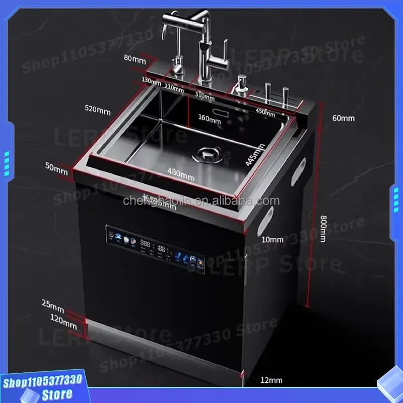 6 Programs Energy 12-Set Stainless Steel 600mm Integrated Sink All-In-One Household Kitchen Built-In Electric Dishwasher