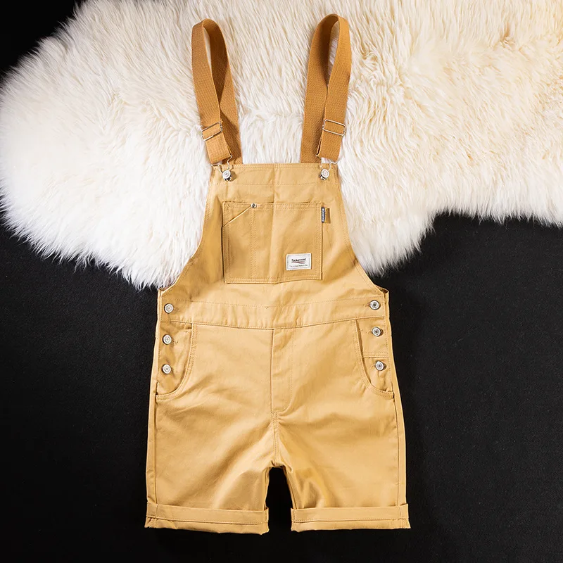 2023 Summer Men Bib Pants Solid Color Casual Shorts Jumpsuits Streetwear Joggers Multi Pockets Fashion Suspenders Cargo Overalls