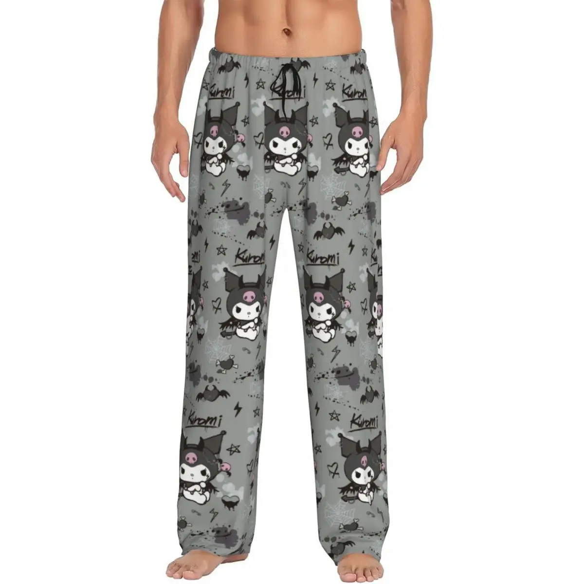 Custom Kuromi Pajama Pants Men Comic Classical Lounge Sleep Drawstring Sleepwear Bottoms with Pockets