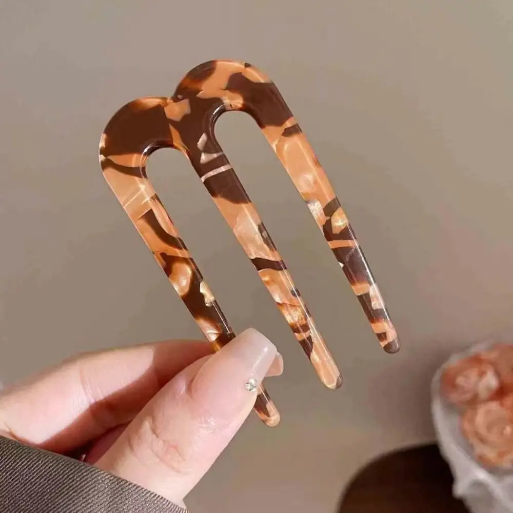 Elegant Acrylic French Hair Pins U-Shaped 3 Prong Hair Forks Hair Styling Tool Hairstyle Accessories Everyday Use