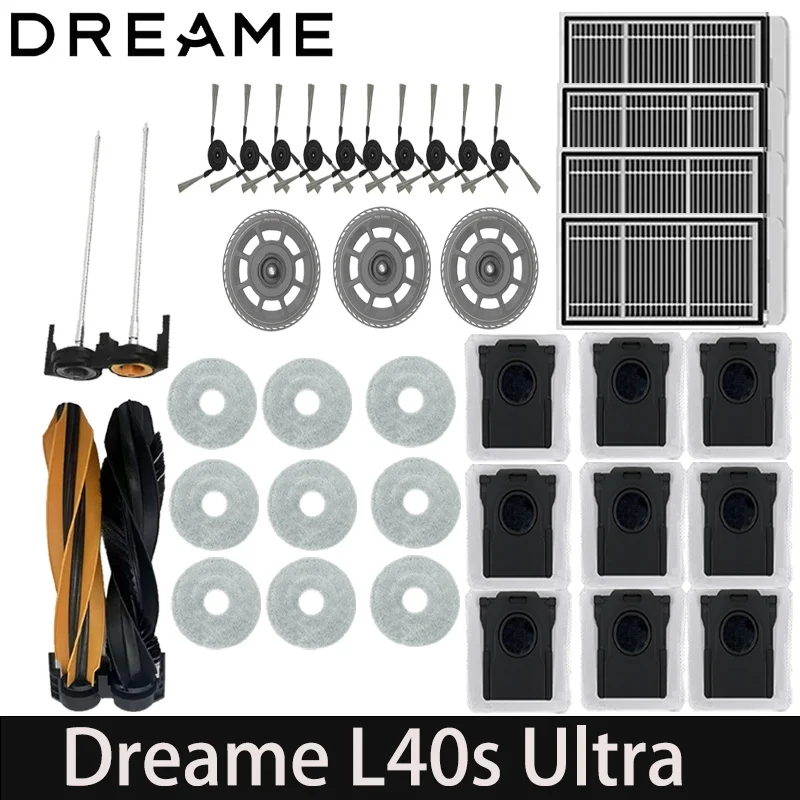 Accessoires de remplacement pour aspirateur Dreame L40s Ultra / L40s Pro Ultra : brosse principale, brosse latérale, filtre HEPA, chiffons de nettoyage, sac à poussière, pièces détachées