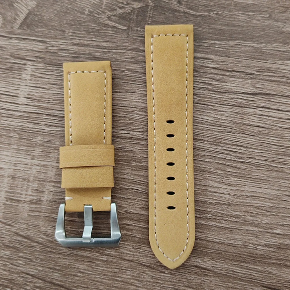 24*22mm Stainless Steel Buckle Yellow Leather Watch Strap Accessories