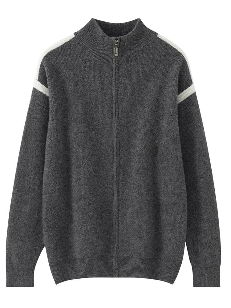 

Шикарный кардиган на молнии из 100% мериносовой шерсти, осенне-зимний мужской толстый мягкий теплый вязаный свитер в парном стиле, мужская одежда, топы 2025