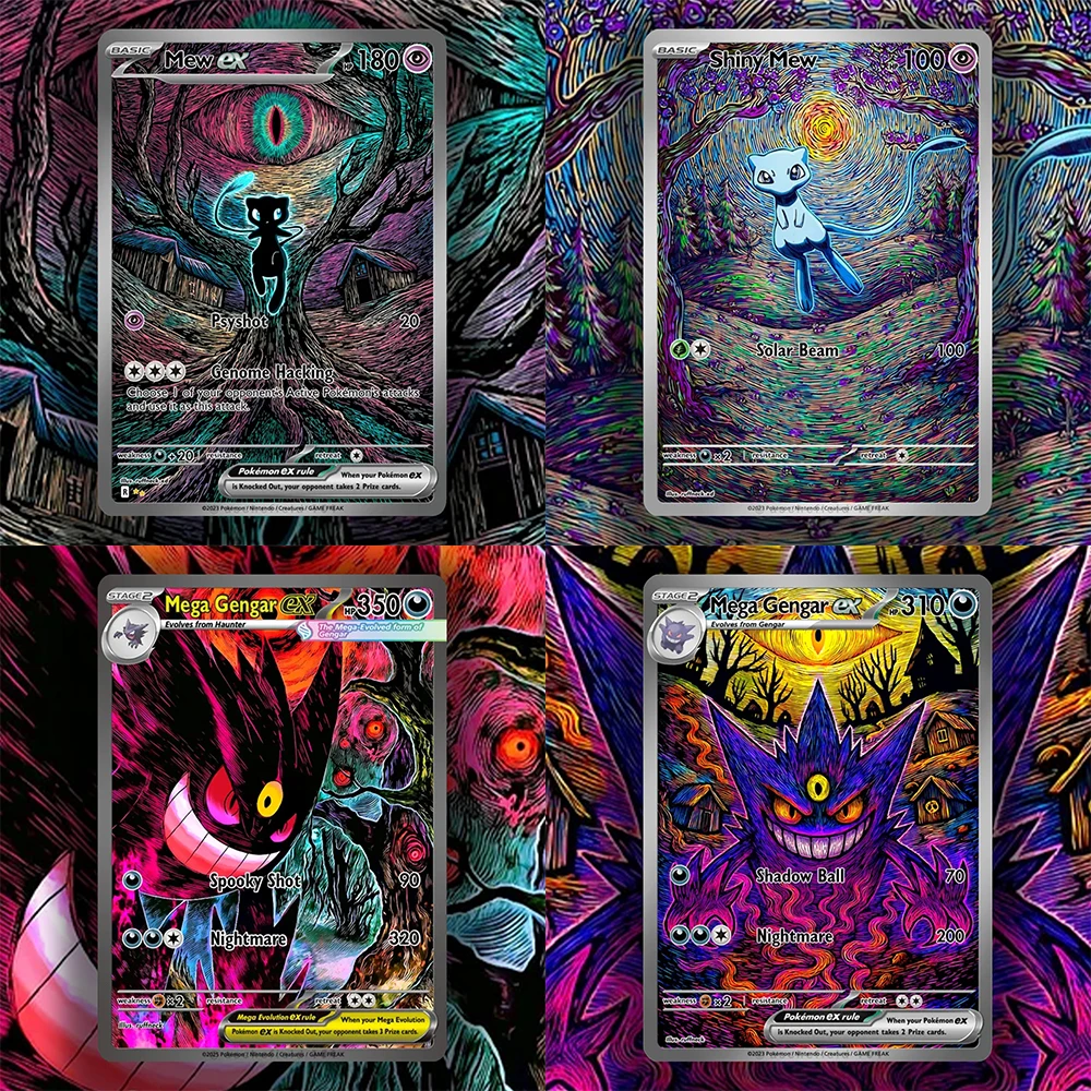 

Real life Cards Multi-piece set PKM Card Dark psychedelic Gengar Mew Series Set Mew DIY Card Classic Game Anime Collection Cards