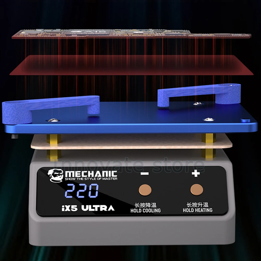 Heizplattform MECHANIC IX5 Ultra Universelle Vorwärmplattform für die Entfernung von Mobiltelefon-Motherboards mit geschichteten Klebekleber