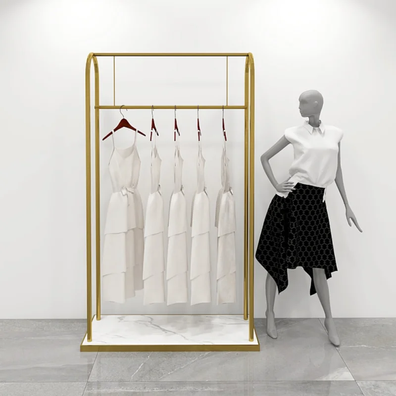 

Custom High End LED Light Boutique Shiny Gold Clothing Racks For Retail Store Display