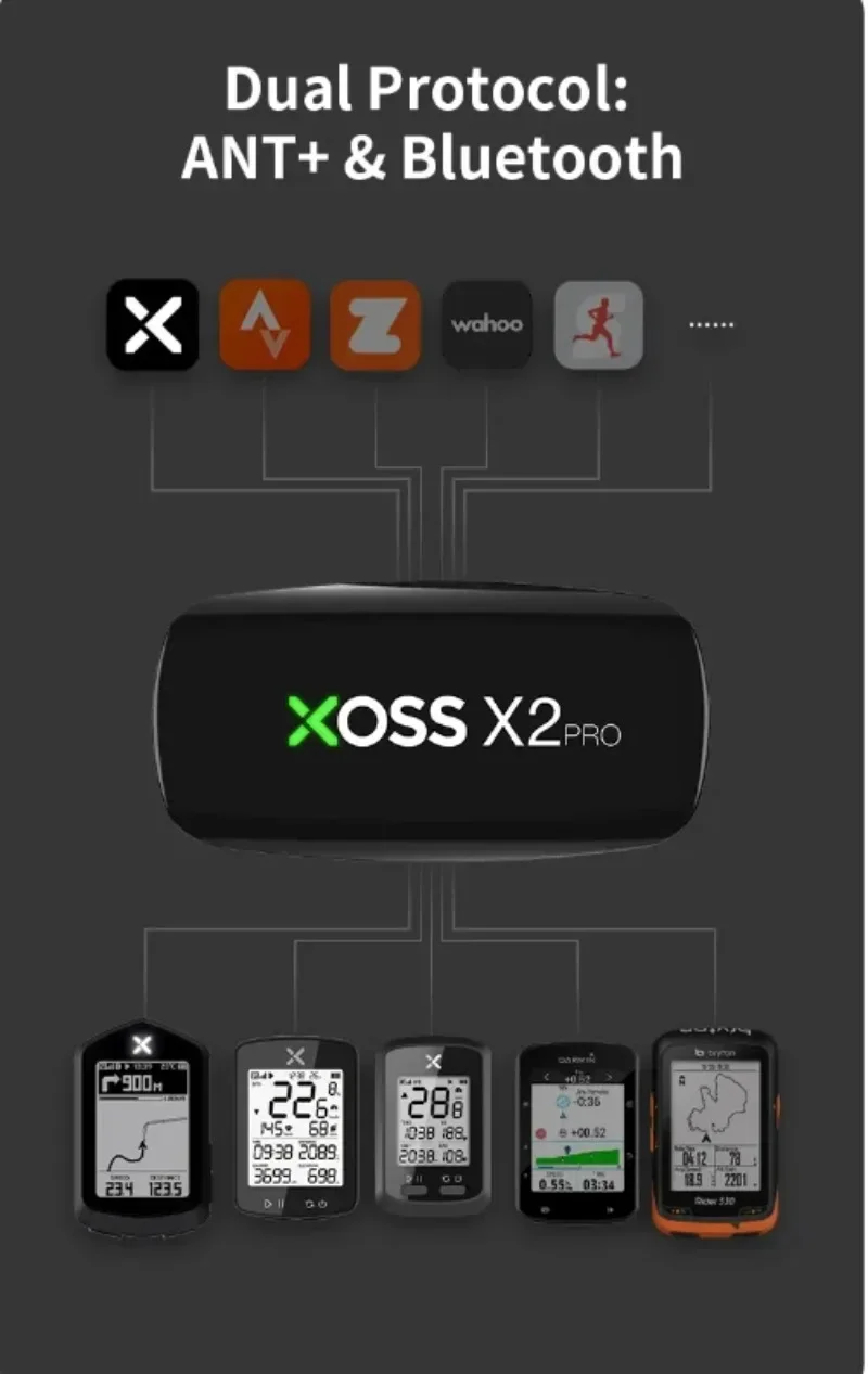 Xoss-スマート自転車,心拍数センサー,チェストストラップ,心拍数モニター,Bluetooth, ANT,健康,フィットネス,独立した記録,x2 pro