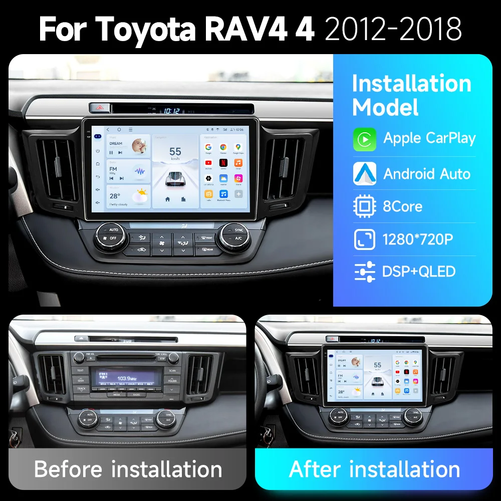 

JIUYIN Car radio For Toyota RAV4 RAV 4 Xa40 2012 2013 - 2019 Android 15 Auto Carplay Stereo Multimedia Player BT Navigation