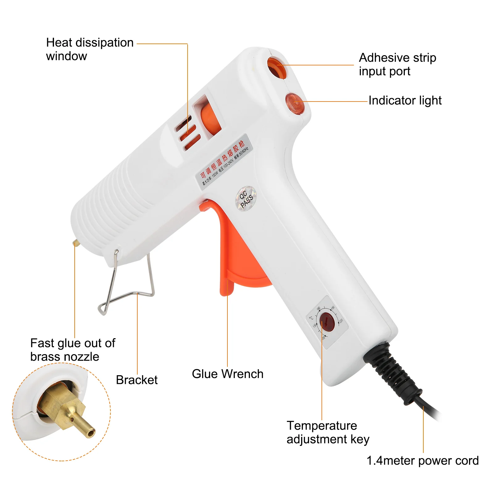 Hot Glue Gun Adjustable Constant Temperature Home Repairs DIY Crafts 150W AC100-240V White HL F Hot Glue Gun Hot  Glue Gun