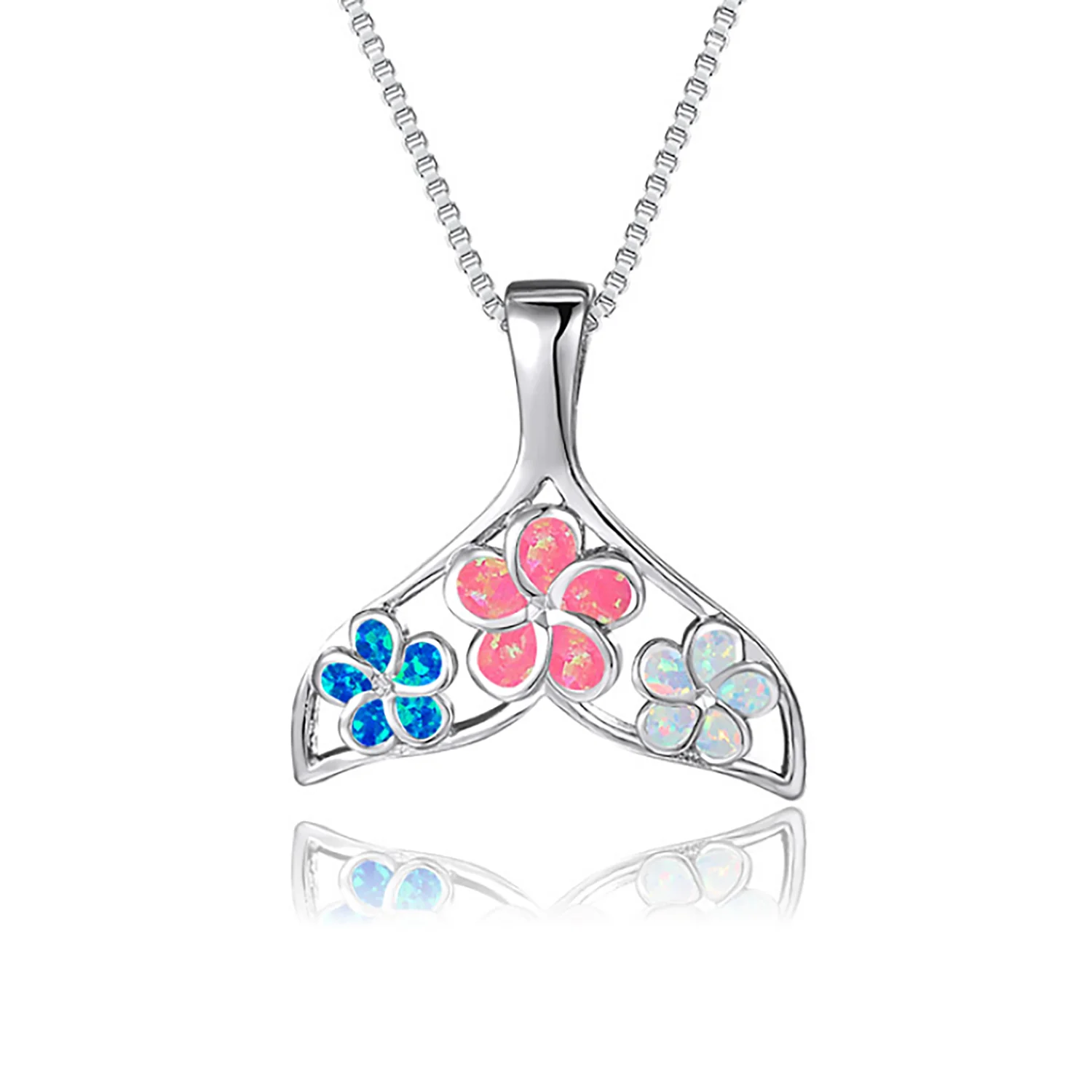 Whale Tail Opal Necklace,Colorful Opal Flower Pendant,Symbol of Ocean Mystery & Good Luck,Elegant Unique Birthday Gift for Her