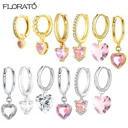925 Sterling Zilveren Naald Schattige Hart Hanger Oorringen Voor Vrouwen Kleurrijke Zirkoon Stud Oorbellen Trend Punctie Sieraden Cadeau