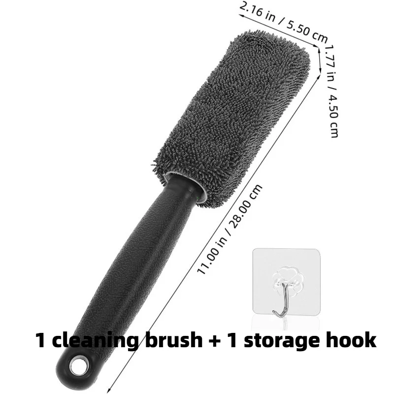 1PC Car Rim Tire Cleaning Brush with Storage Hook, Flexible Microfiber No‑Scratch Deep Detailing Tool for Car SUV Motorcycle