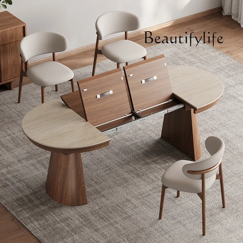 N45 Wi Travertine rock slab multi-functional dining table invisible foldable dining table light luxury small apartment retractab