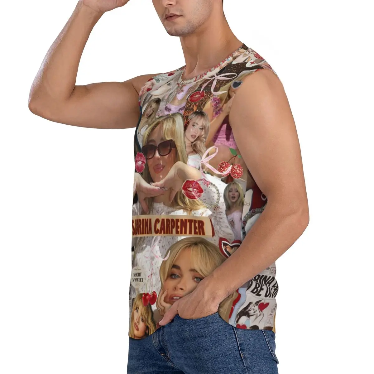 S-Sabrina Carpenter Album Singer Men Sleeveless Tank Tops Quick Dry Breathable Gym Fitness Running Summer Casual Sport Vest