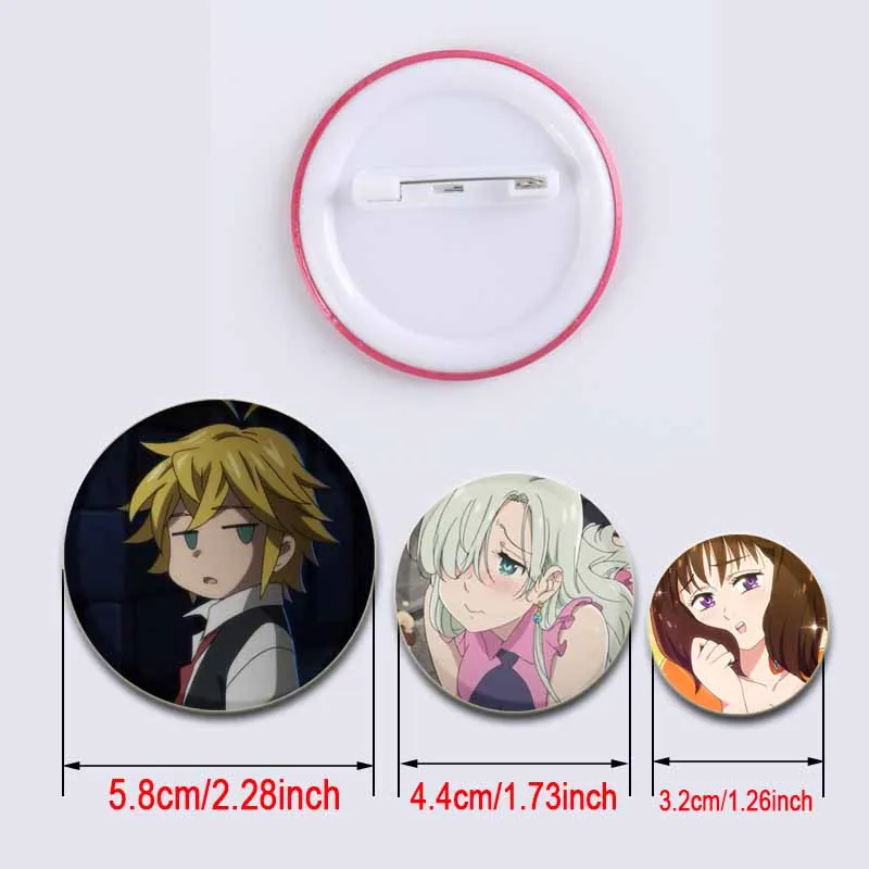 Ban Diane Meliodas Gowther Elizabeth Liones Anime Cartoon Characters Lapel Pins Round Brooches Badge for Backpack Decoration