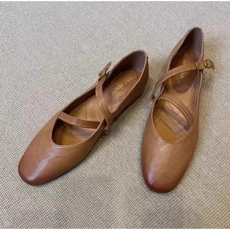 

Flats Mary Jane Shoes Women Retro Sole Leather Ballet 2026 Spring Trend Dress Elegant Shoes Casual Shallow Comfort Zapatos Mujer