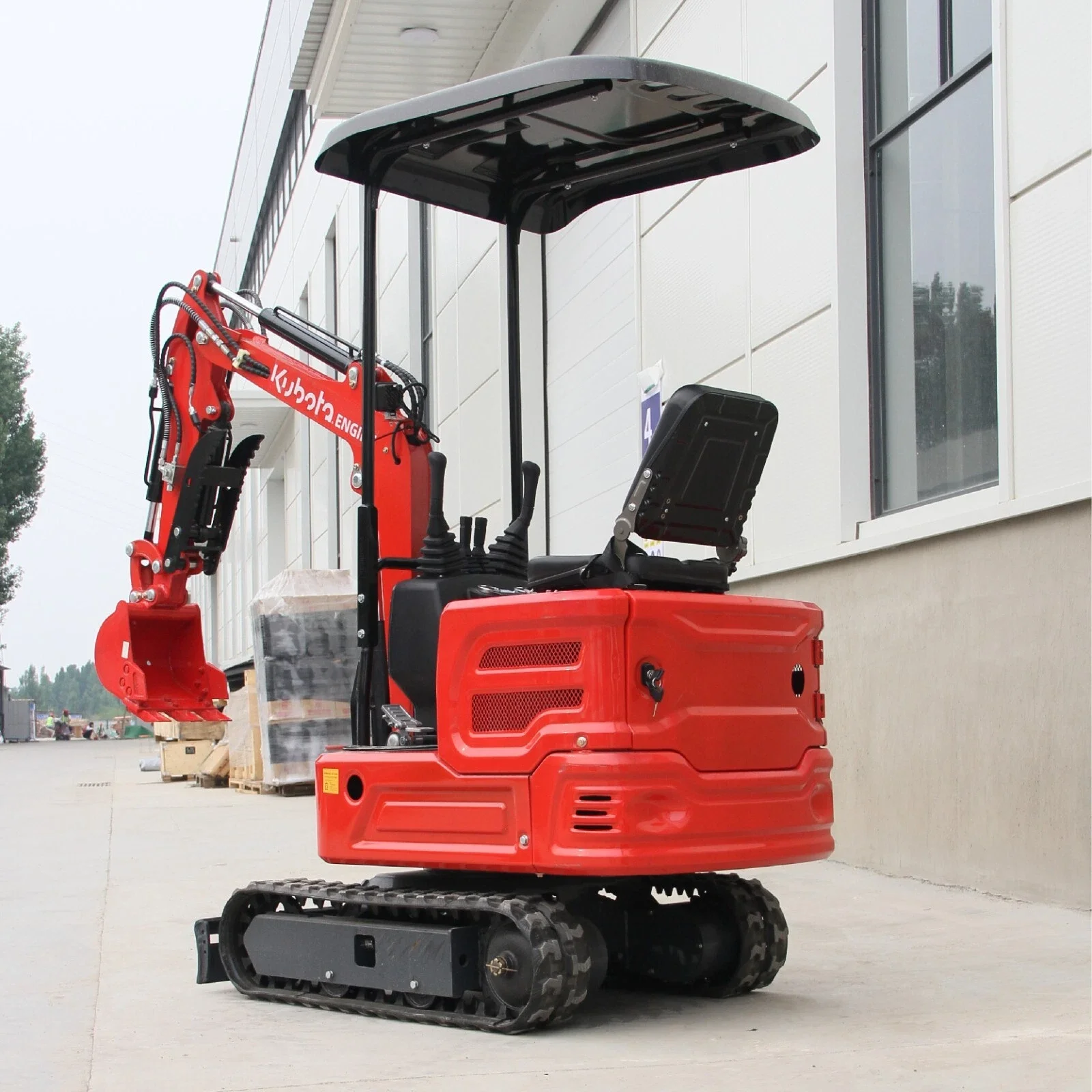 1.1Ton red Kubota Engine Mini Excavator Hydraulic Thumb Tracked Crawler Diesel free Shipping