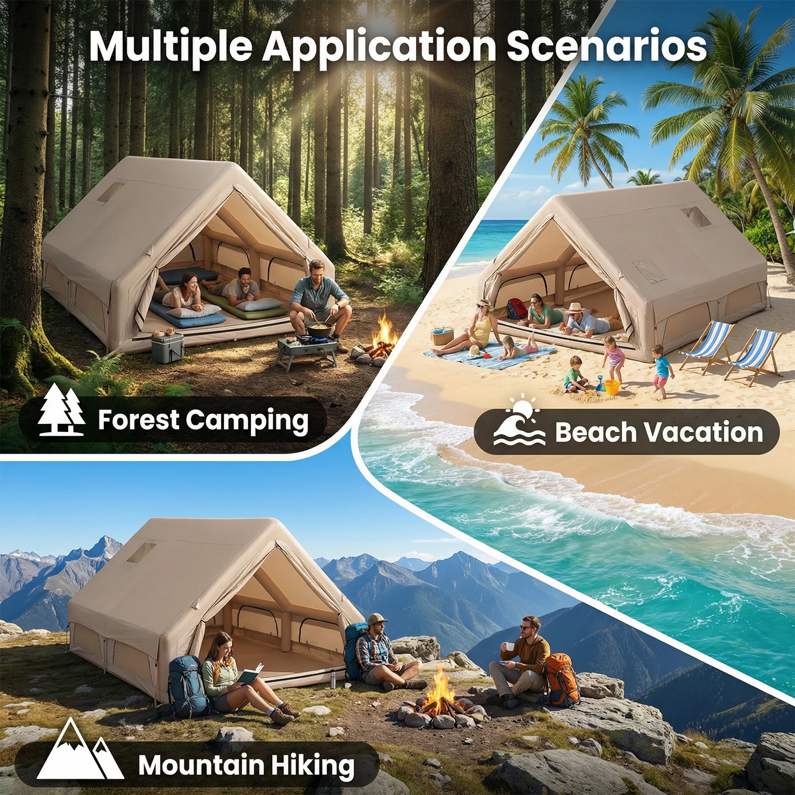 Image of Degreat 12 ㎡ Sofort aufblasbares Campingzelt, Luftzelt, großes Outdoor-Zelt, 210D Oxford, wetterfestes Gewebe mit Dachfenster, doppelte AB-Türen, Familien-Campingzelt für Familien-Camping, Strand &