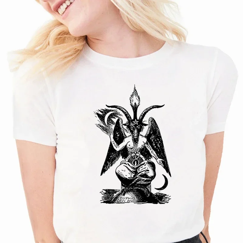 Lucifer Demon Death Scary Evil Baphomet T Shirt Women Female Hip Hop Femme Clothes Tshirt Harajuku Casual T-shirt