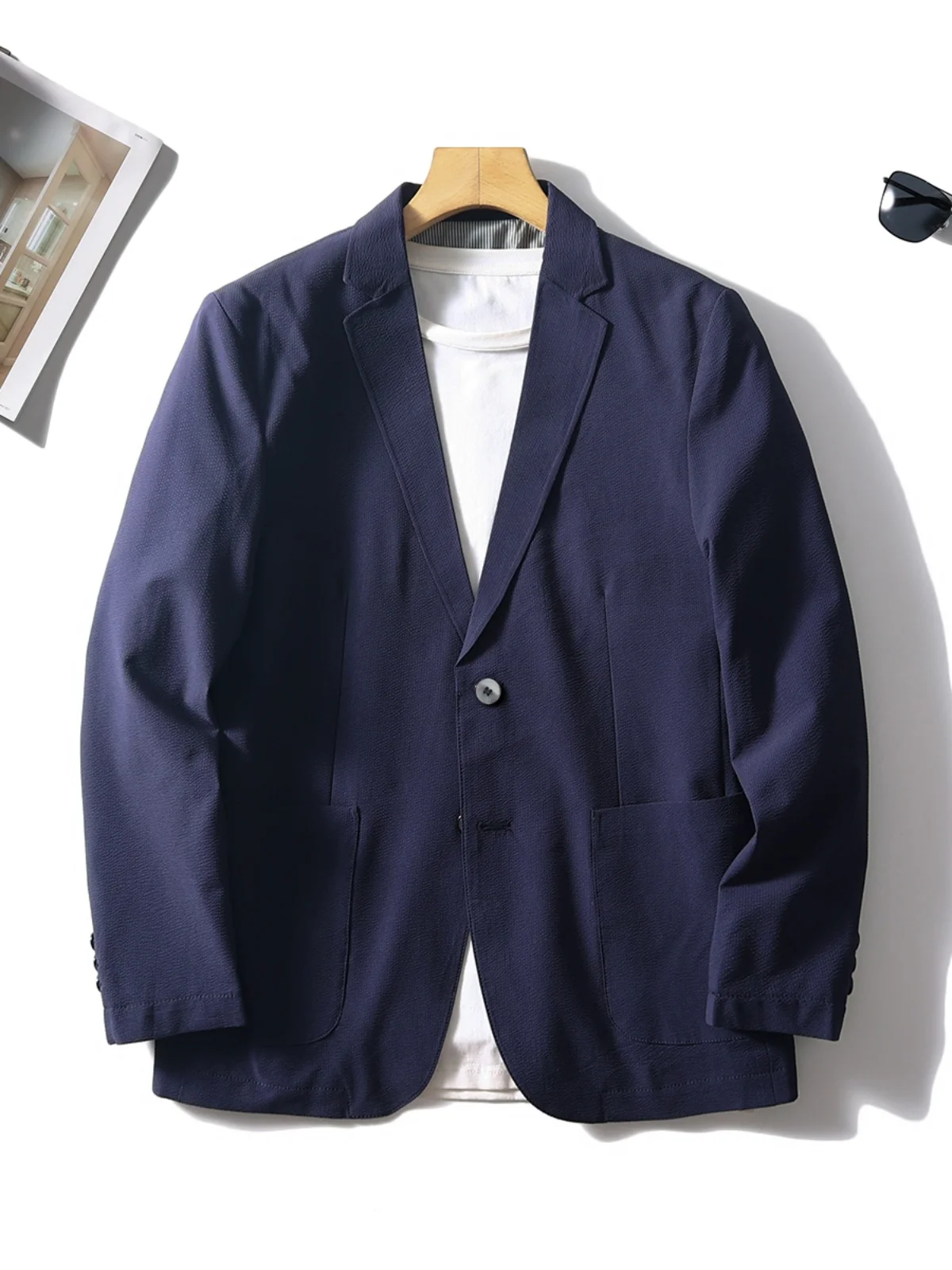 Elegant Bubble Texture Business Casual Men's Suit Jacket Breathable Elastic Anti-Wrinkle No-Iron Autumn Outerwear Coat