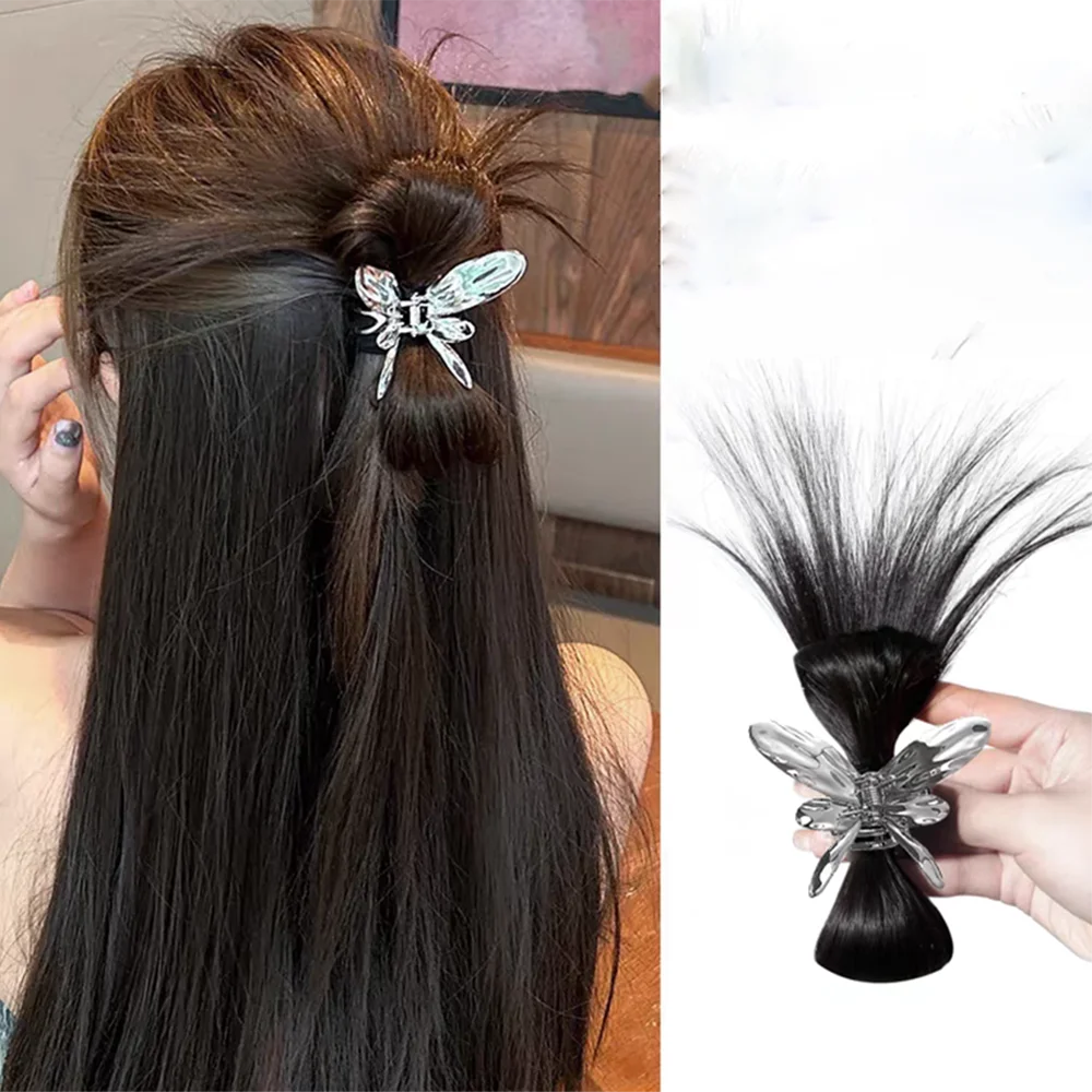 Sweet Metal Butterfly Hair Clip Claws Half-Tied Feather Shuttlecock Headdress Grab Clip Hot Girl Hair Clip Wig Accessories