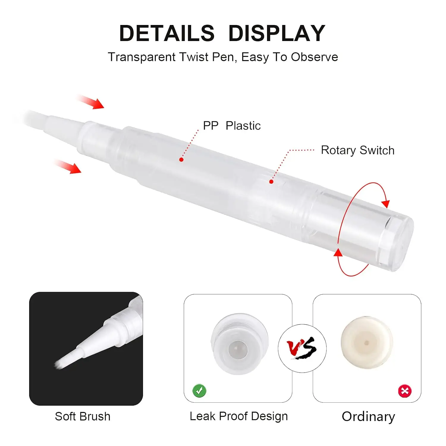 5er-Pack 5 ml transparenter Twist-Stift für Nagelhautöl-Applikator, leerer Nagelölstift mit Pinselspitze, flüssiges Wimpernwachstumsrohr