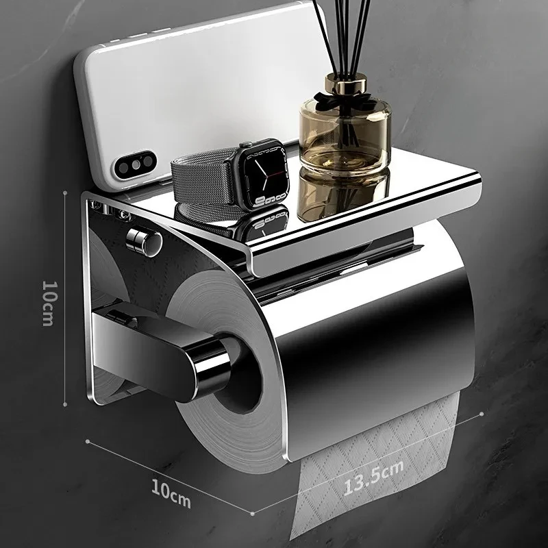 

Roll Paper Holder 304 Stainless Steel Toilet Storage Rack, Toilet Paper Box Wall Mounted Tissue Holder without Punching Holes